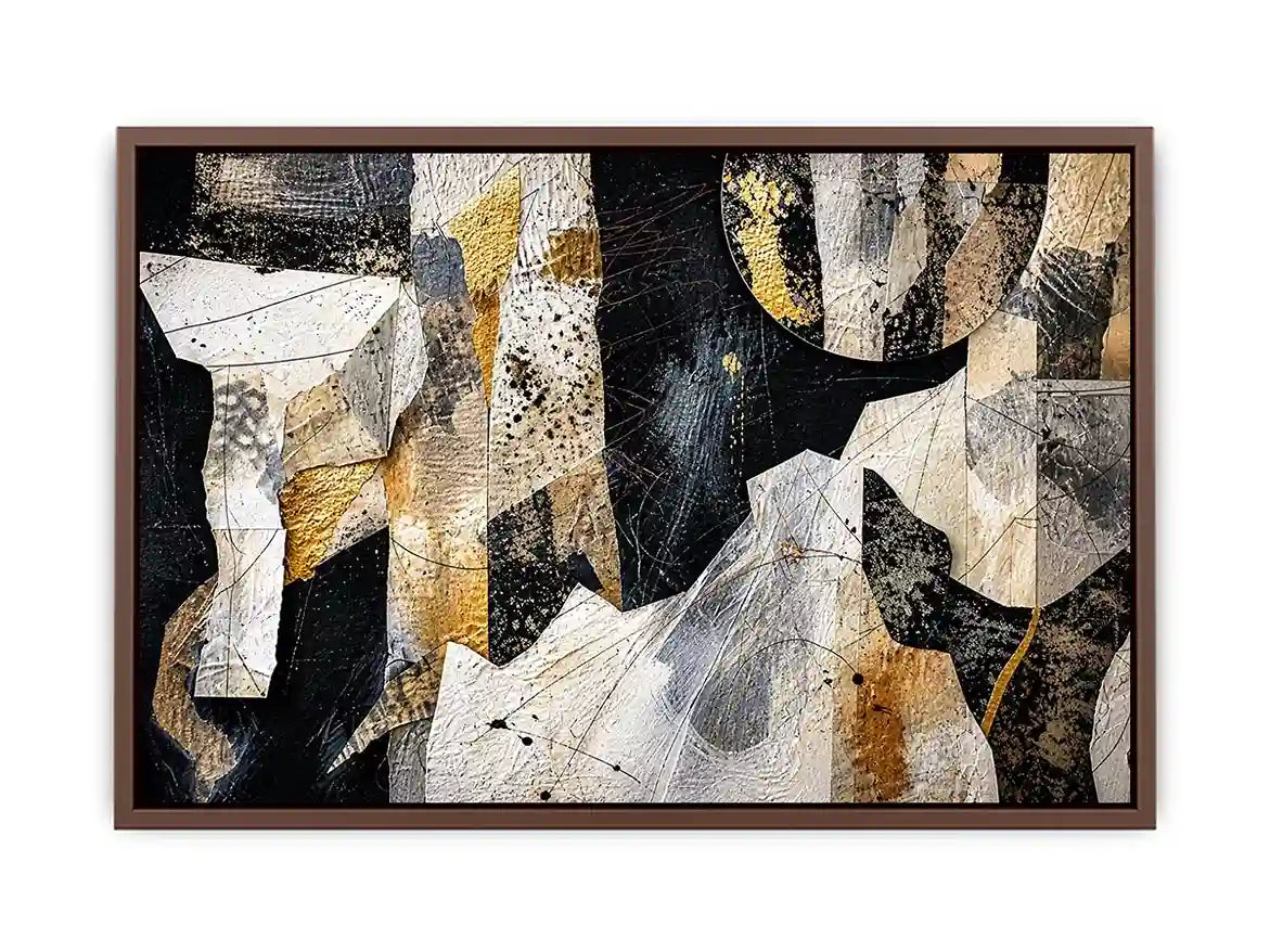Abstract collage with textured gold accents