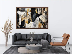 Abstract collage with textured gold accents