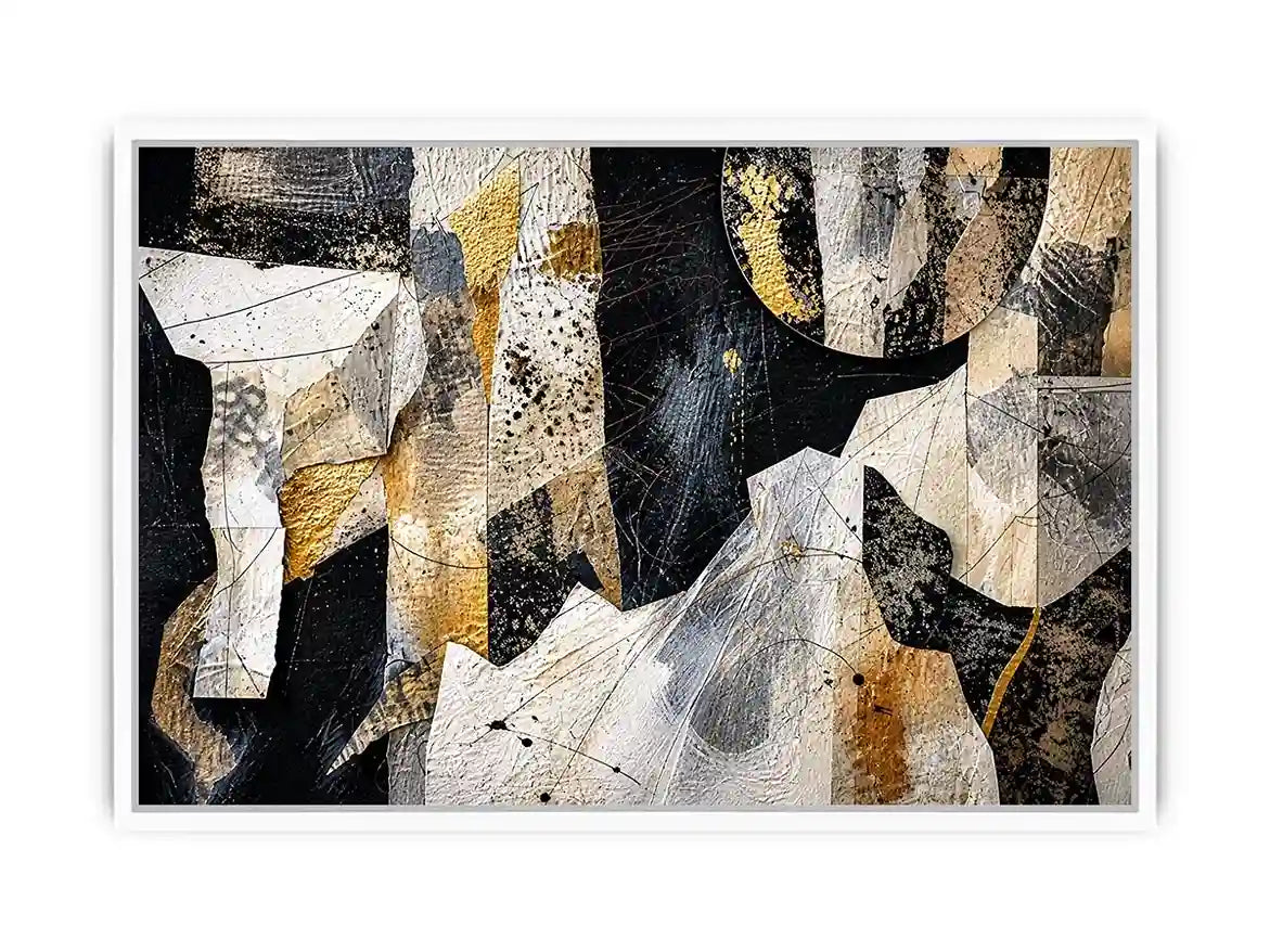Abstract collage with textured gold accents
