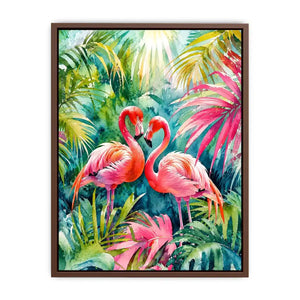 Tropical flamingos in watercolor paradise