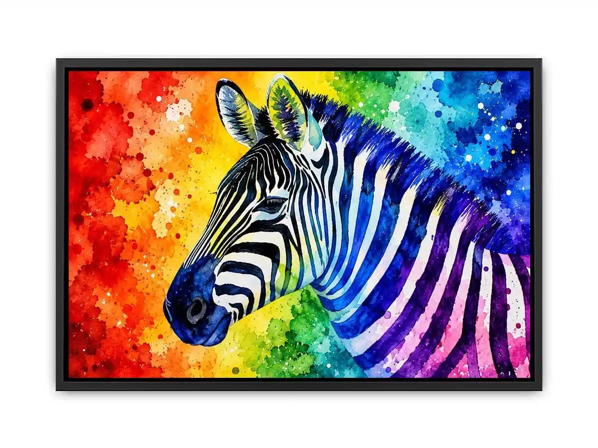 Rainbow-striped zebra in vibrant watercolor