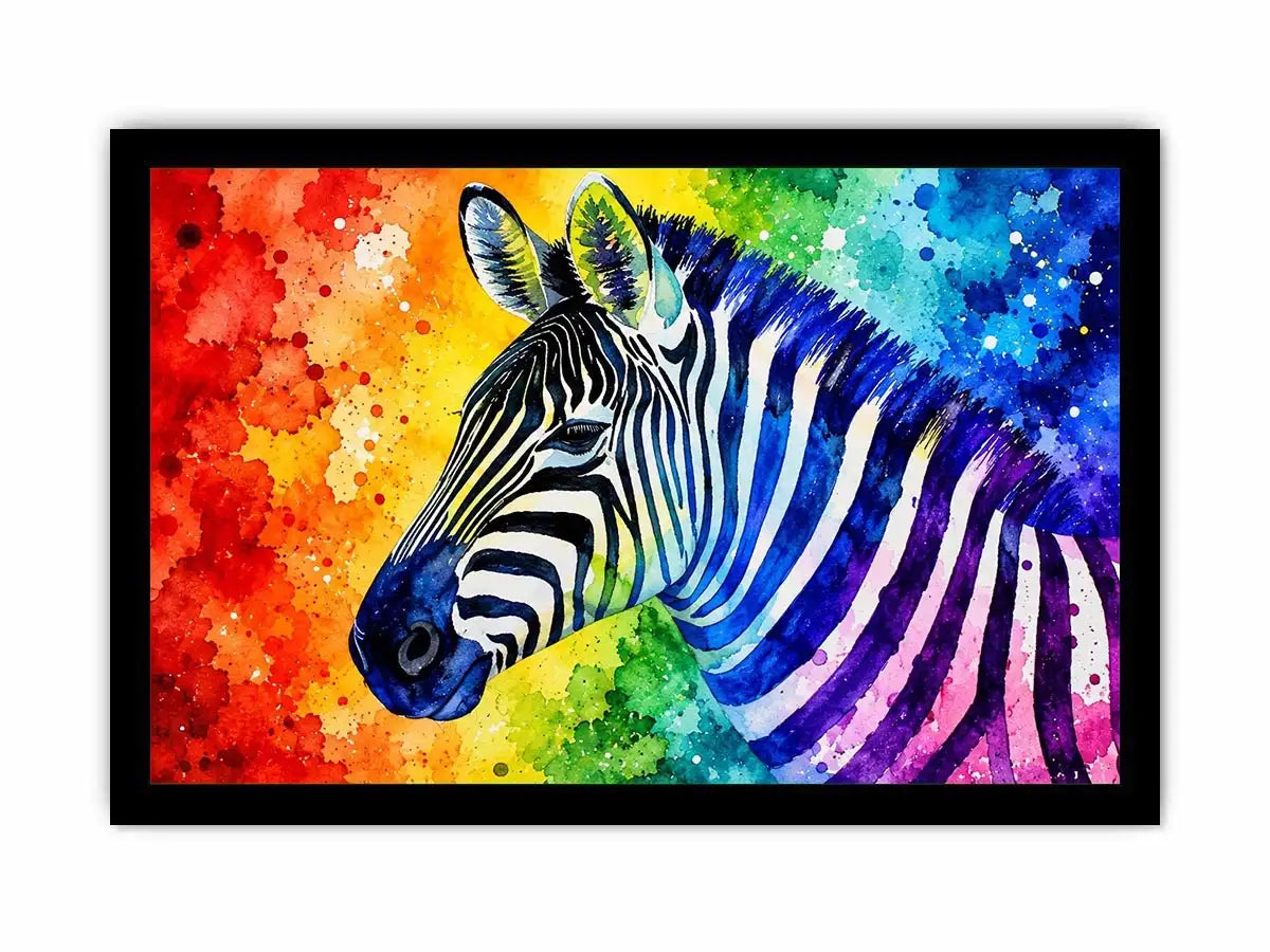 Rainbow-striped zebra in vibrant watercolor