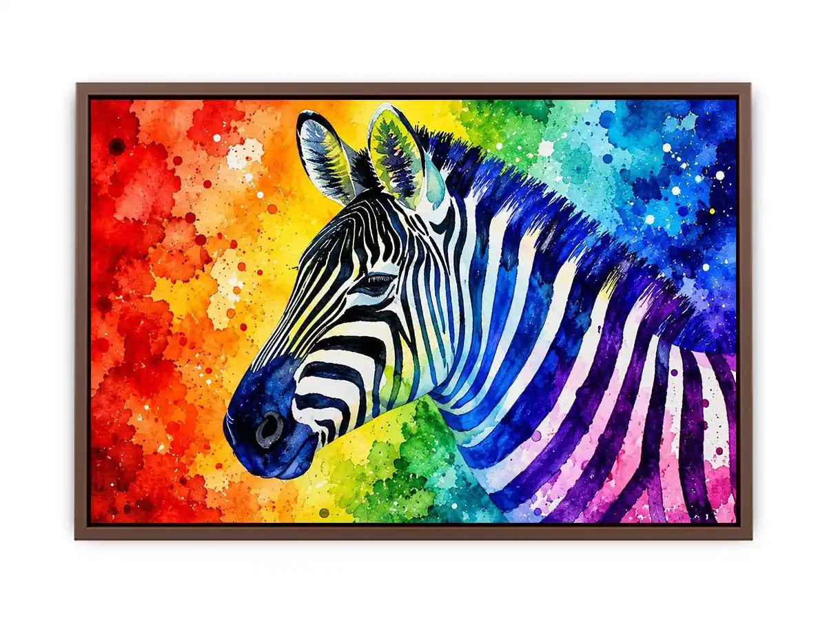 Rainbow-striped zebra in vibrant watercolor
