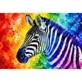 Rainbow-striped zebra in vibrant watercolor