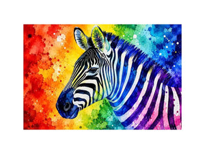 Rainbow-striped zebra in vibrant watercolor
