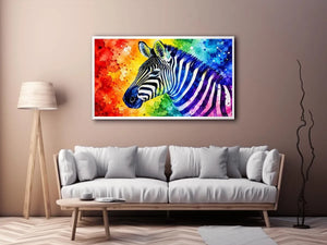 Rainbow-striped zebra in vibrant watercolor