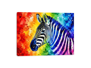 Rainbow-striped zebra in vibrant watercolor