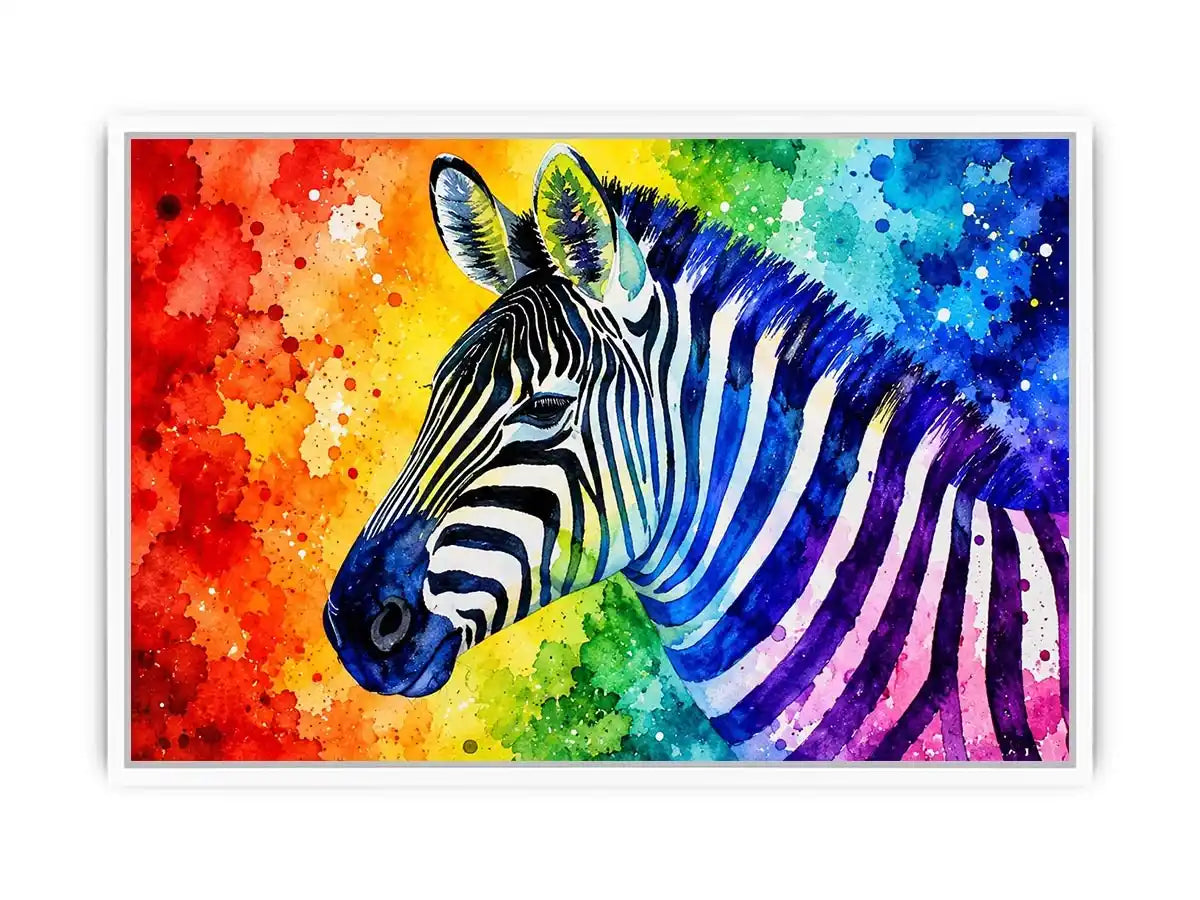 Rainbow-striped zebra in vibrant watercolor