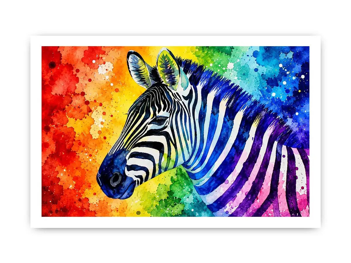Rainbow-striped zebra in vibrant watercolor