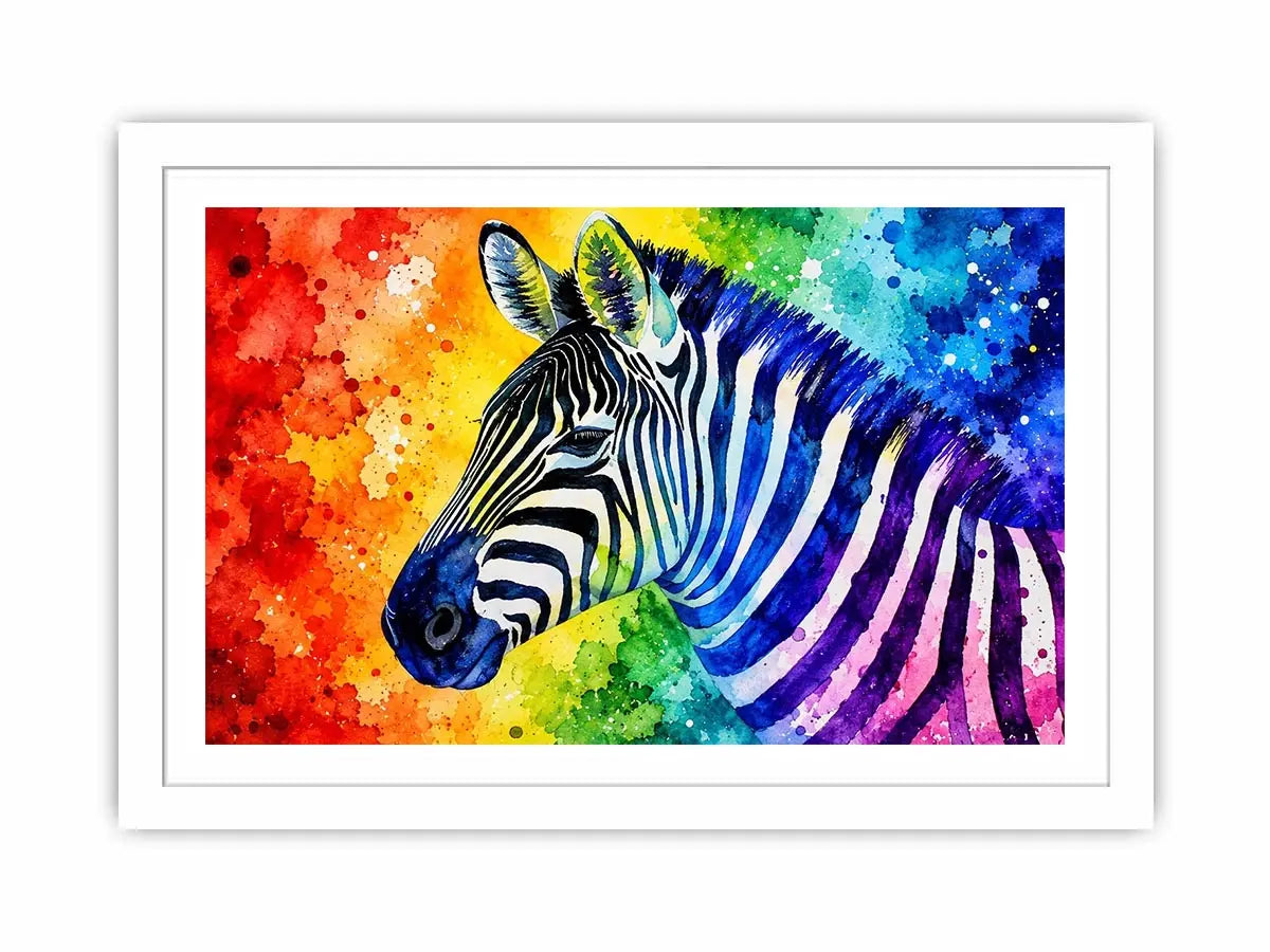 Rainbow-striped zebra in vibrant watercolor