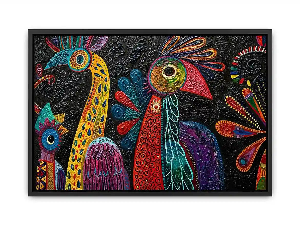 Vibrant folk-art bird mural