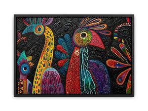 Vibrant folk-art bird mural