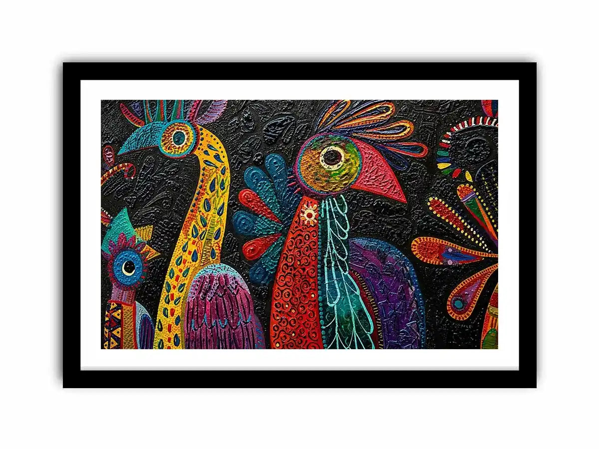 Vibrant folk-art bird mural