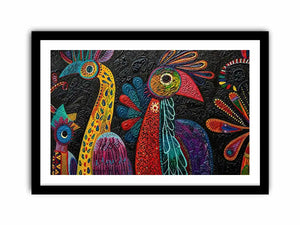 Vibrant folk-art bird mural