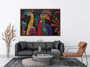 Vibrant folk-art bird mural