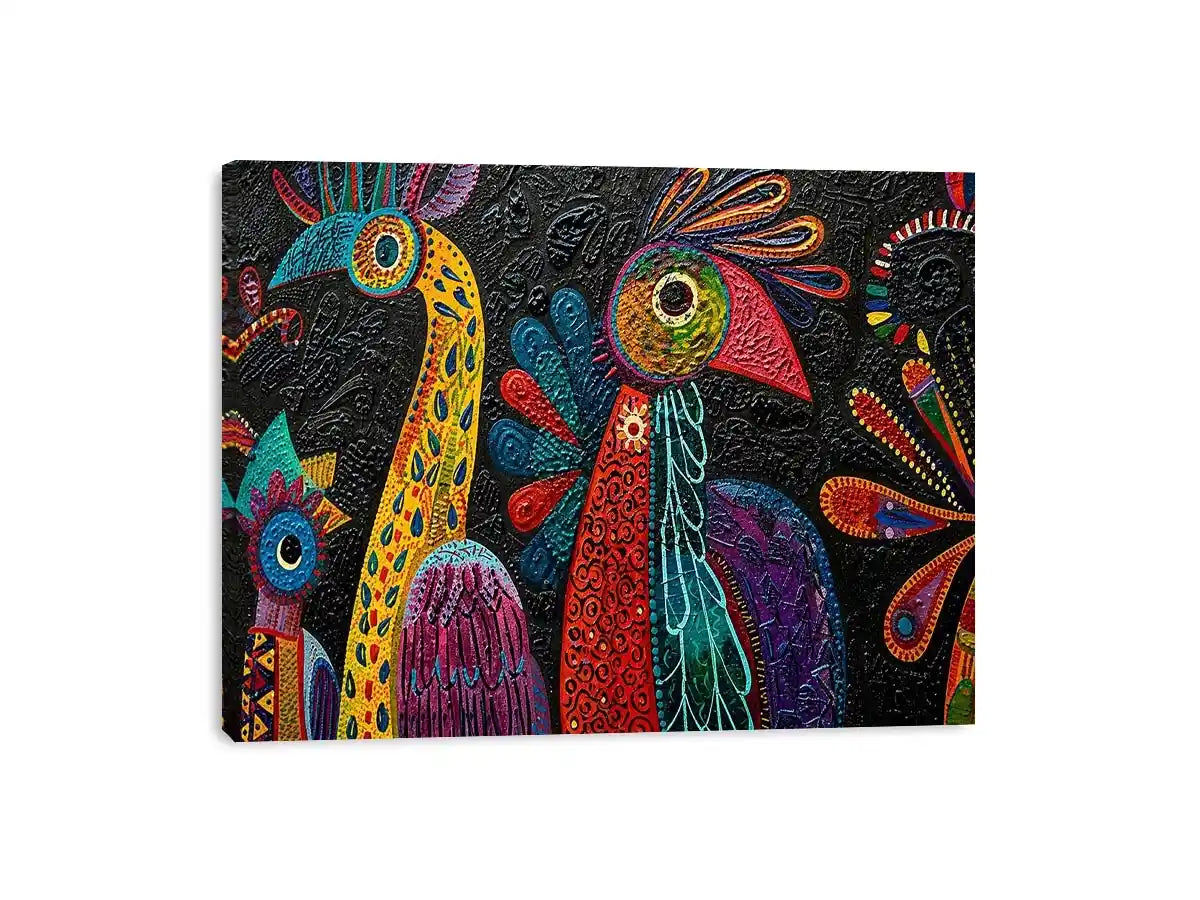 Vibrant folk-art bird mural