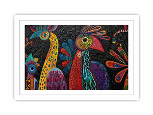 Vibrant folk-art bird mural