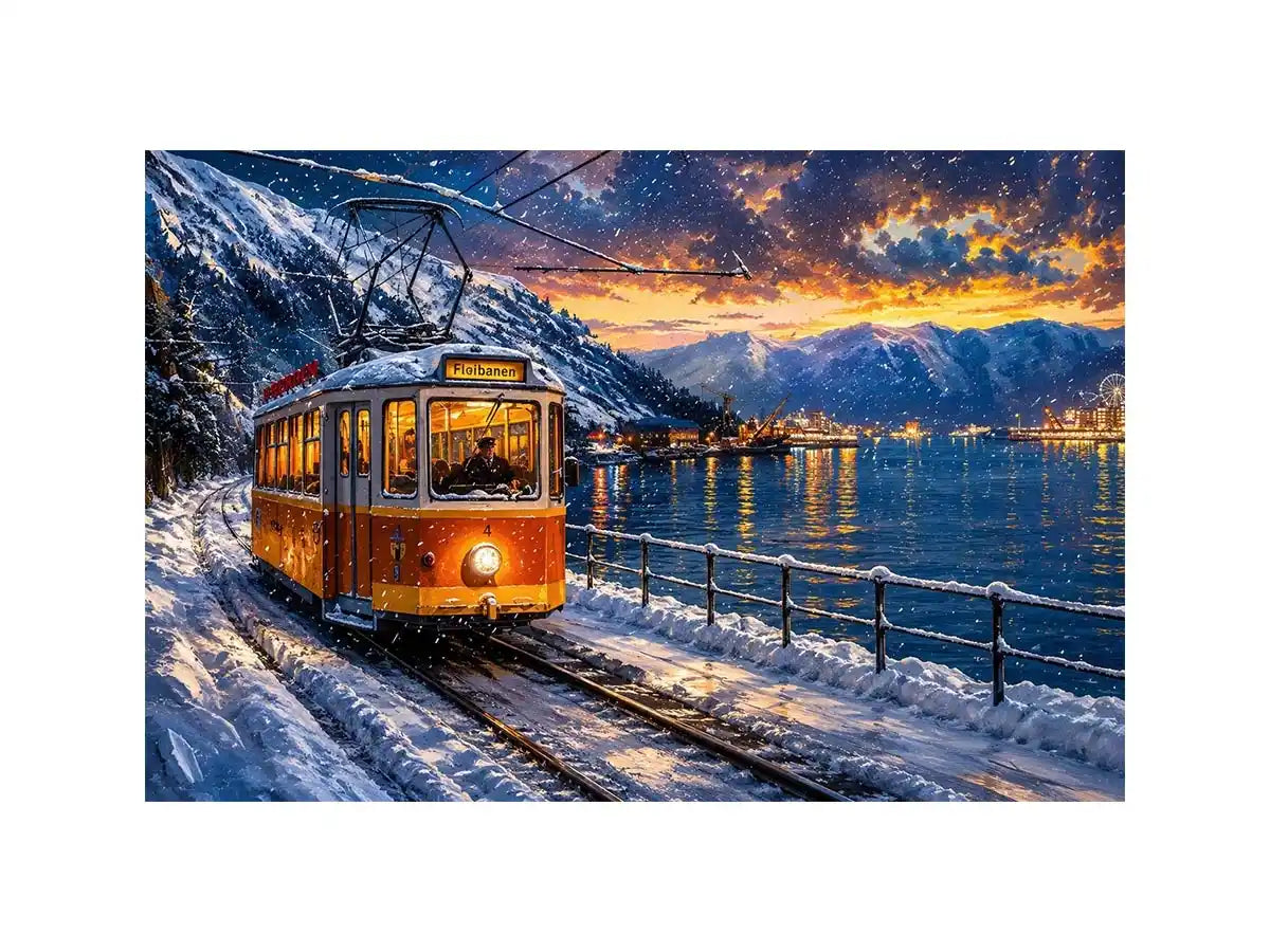 Winter tram journey in Bergen