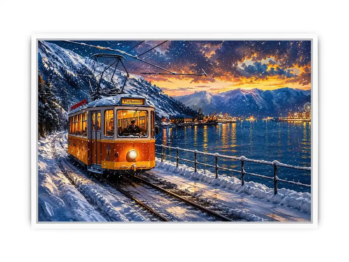 Winter tram journey in Bergen