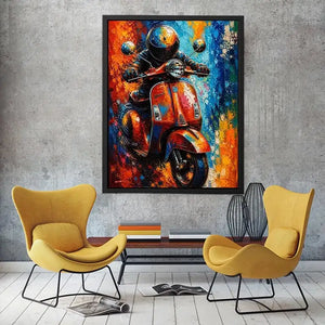 Vibrant Vespa in dynamic cityscape