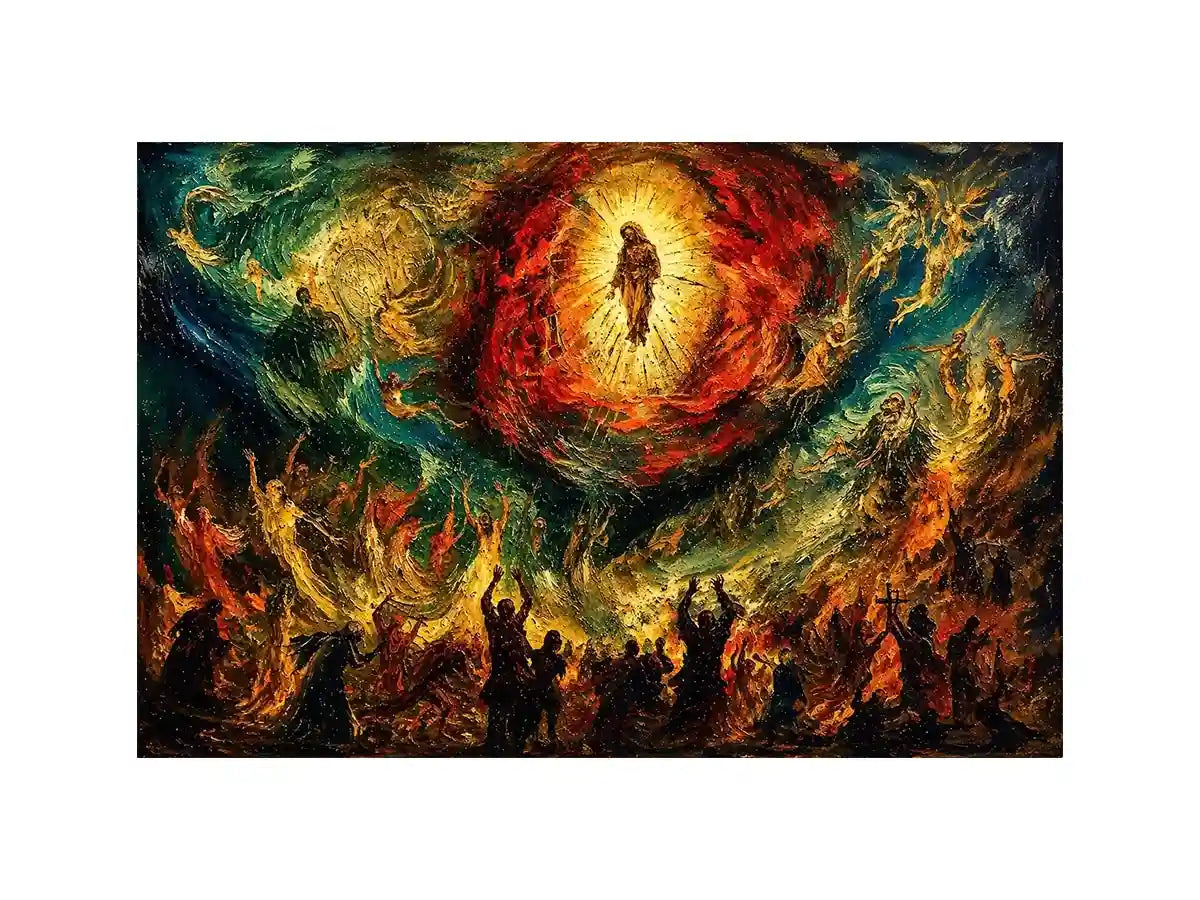 Divine ascension in fiery chaos