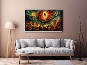 Divine ascension in fiery chaos