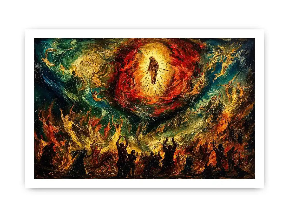 Divine ascension in fiery chaos