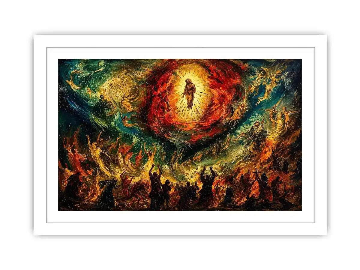 Divine ascension in fiery chaos