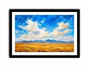 Vast golden plains beneath dramatic skies