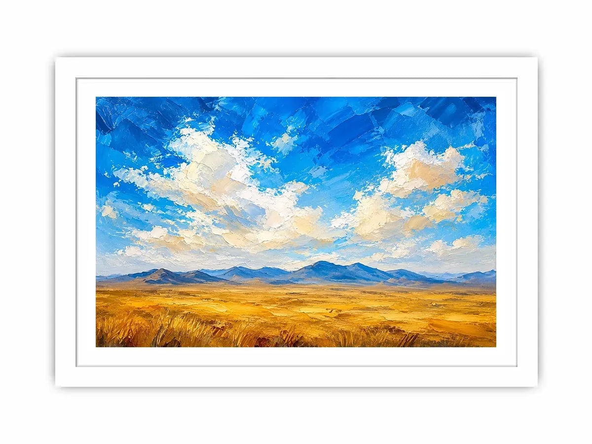 Vast golden plains beneath dramatic skies