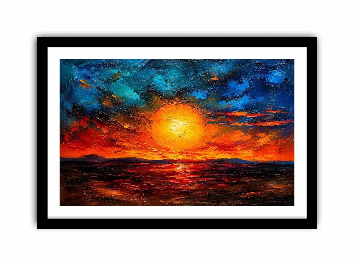 Vivid abstract sunset with glowing reflections