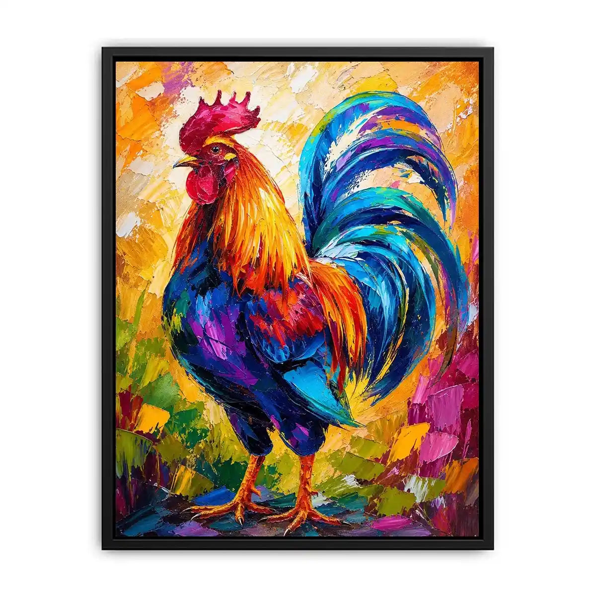 Vibrant rooster in abstract colors