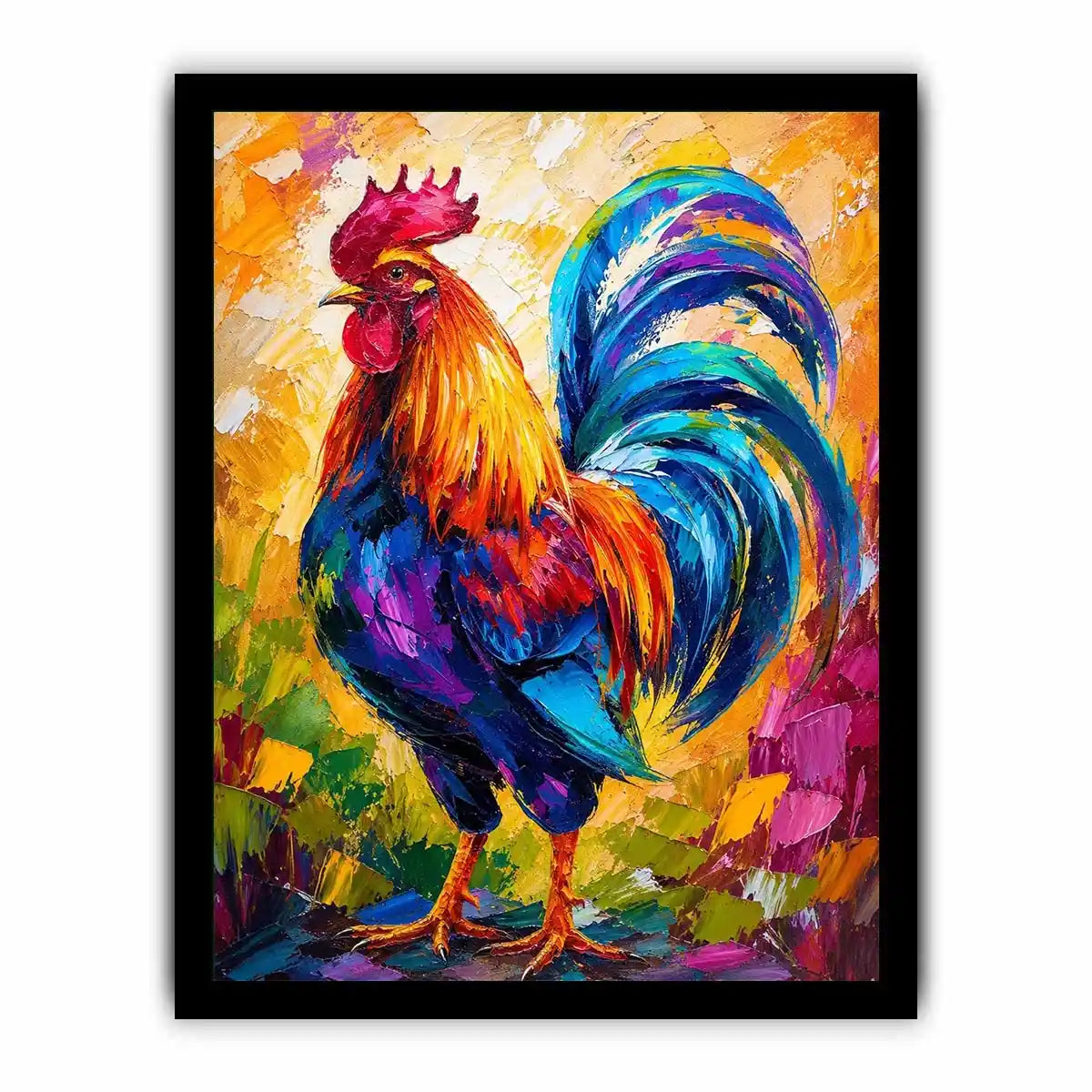 Vibrant rooster in abstract colors