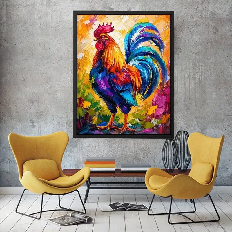 Vibrant rooster in abstract colors
