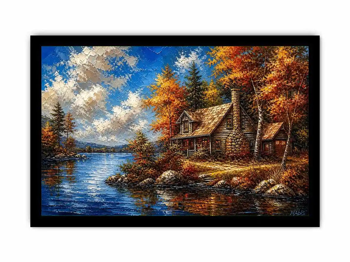 Lakeside autumn cabin retreat