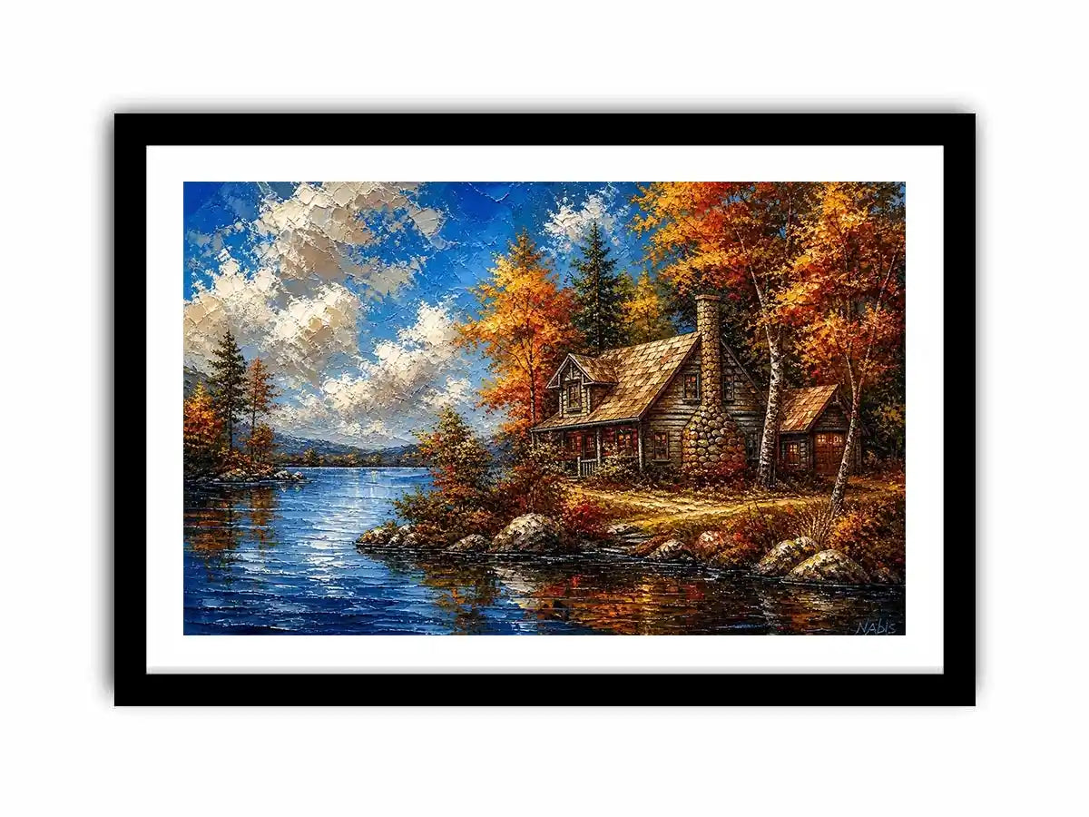Lakeside autumn cabin retreat