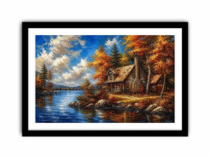 Lakeside autumn cabin retreat