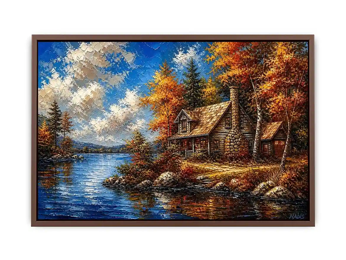 Lakeside autumn cabin retreat