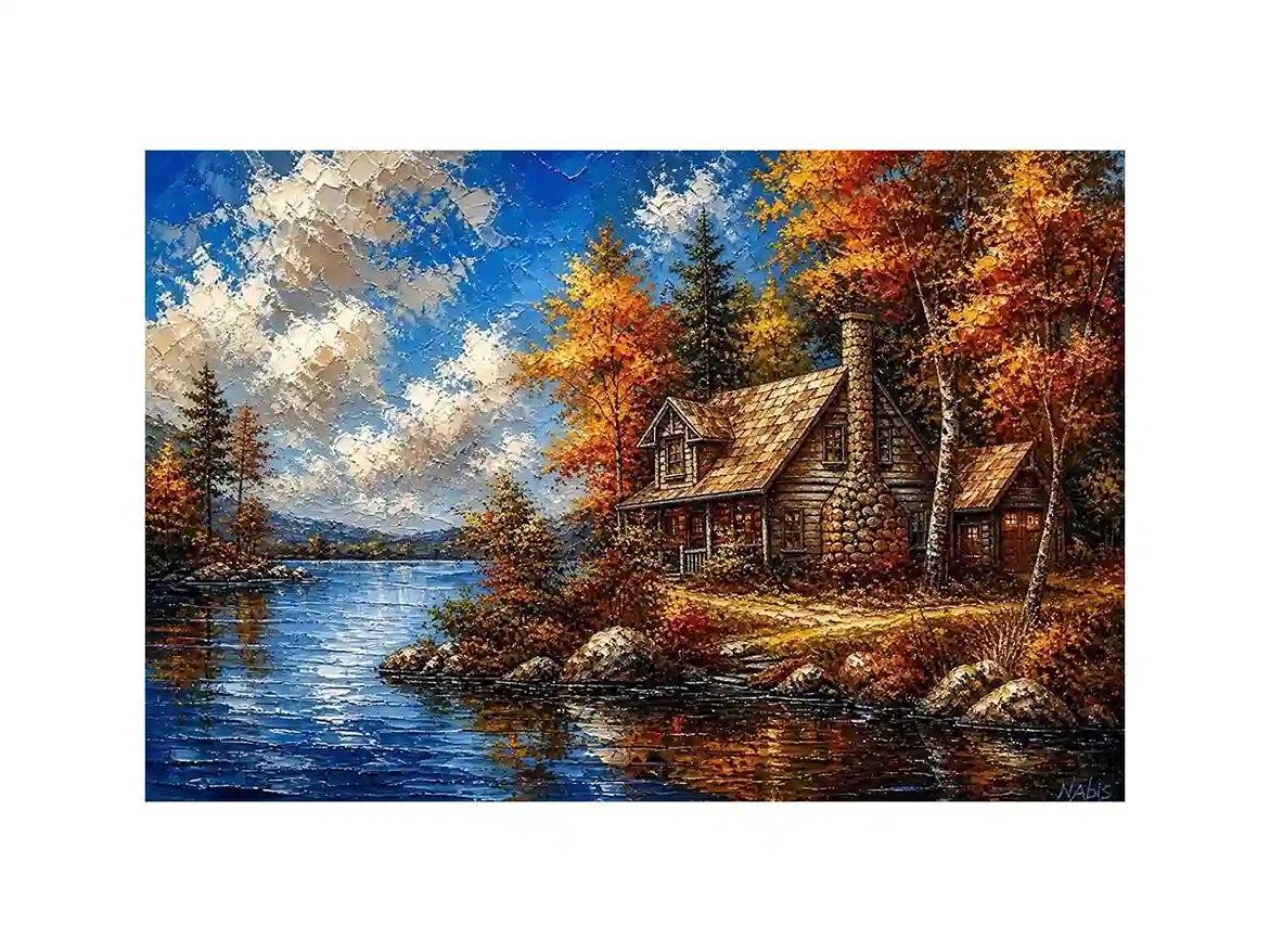 Lakeside autumn cabin retreat