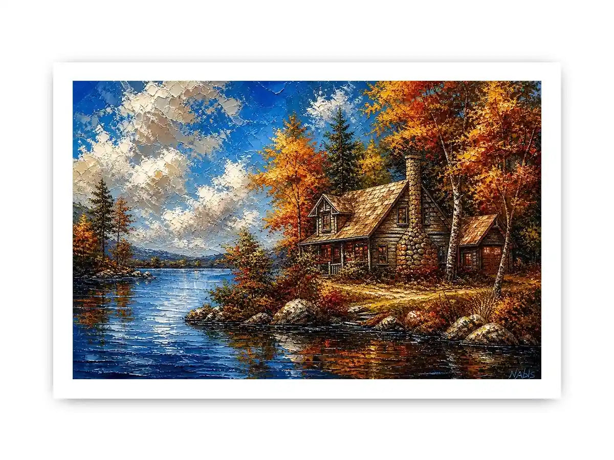 Lakeside autumn cabin retreat