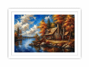 Lakeside autumn cabin retreat