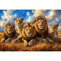 Pride of lions in golden savanna