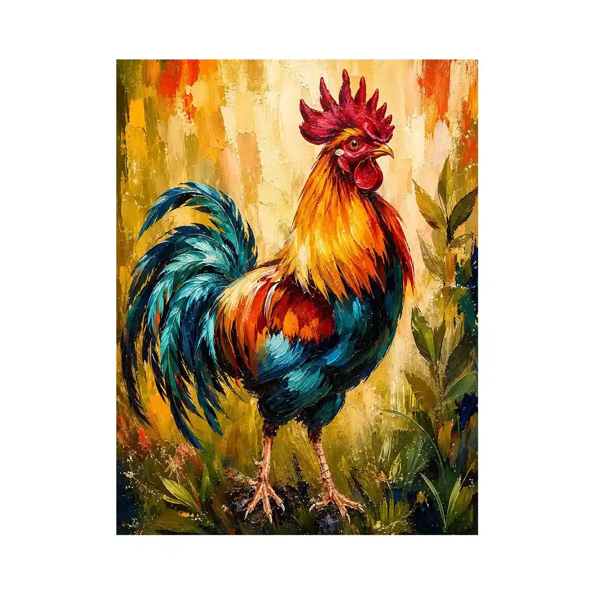 Majestic rooster in vibrant brushstrokes