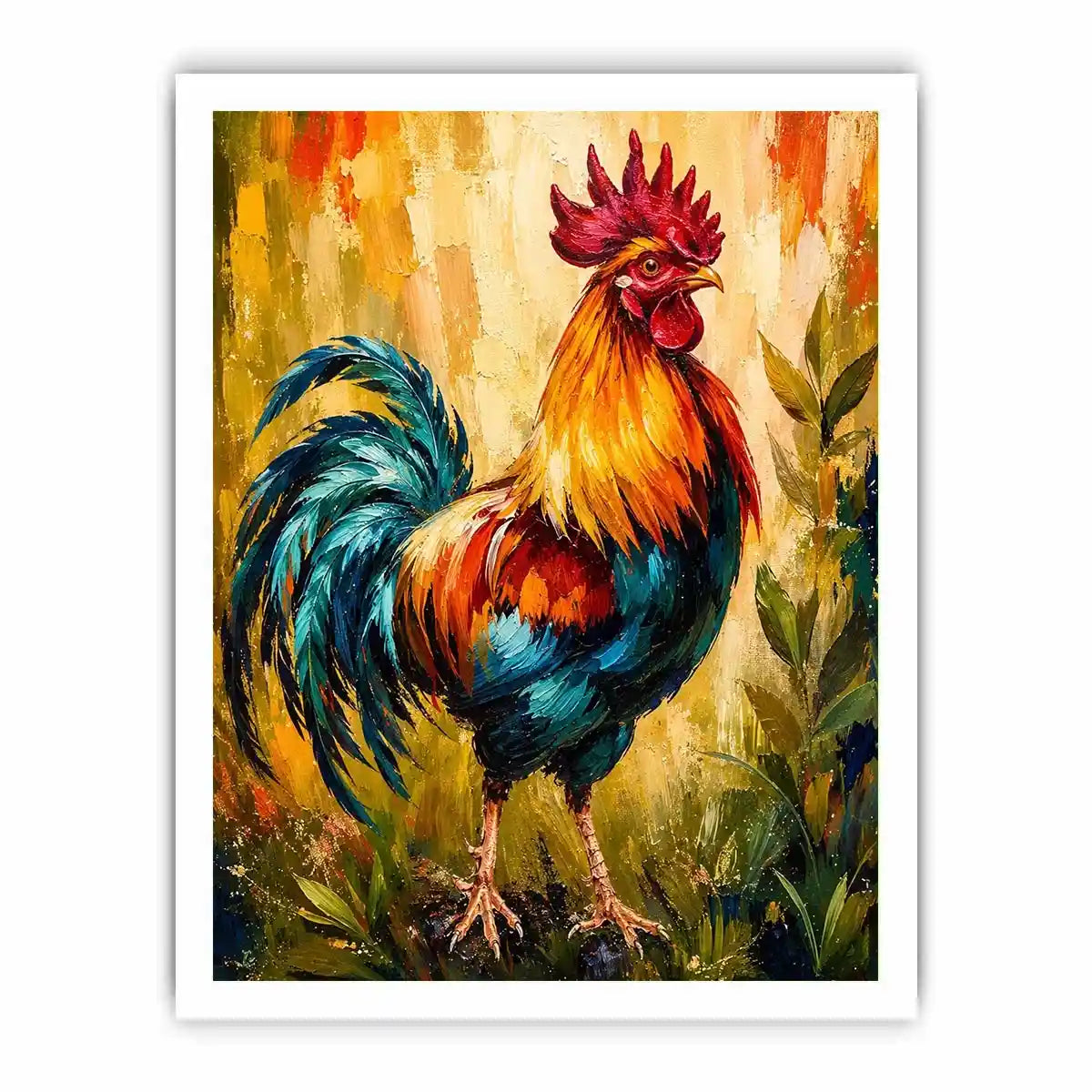 Majestic rooster in vibrant brushstrokes