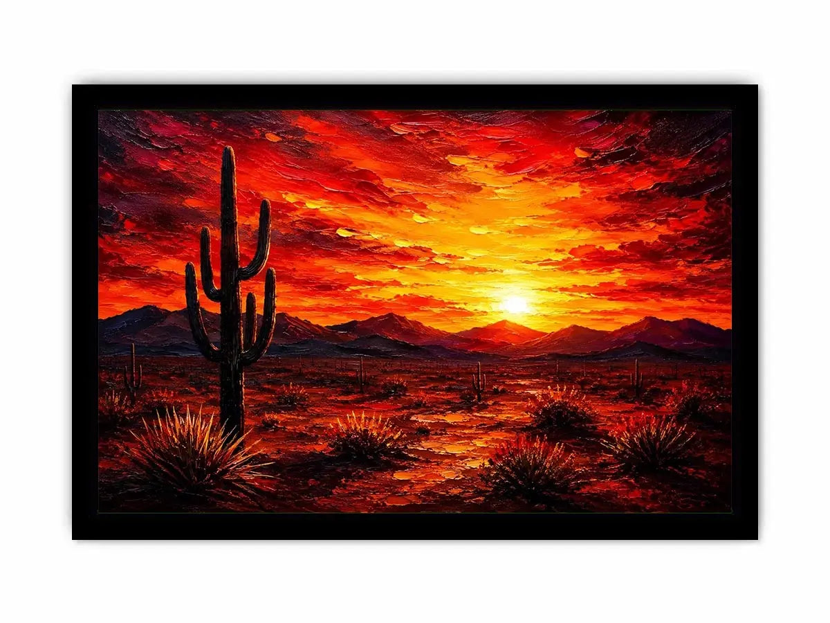 Desert sunset with cactus silhouette