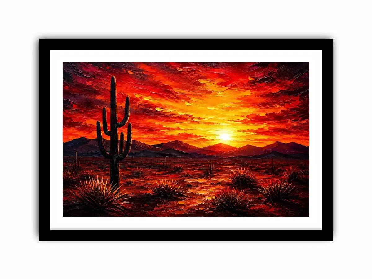 Desert sunset with cactus silhouette