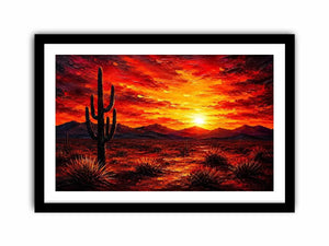 Desert sunset with cactus silhouette