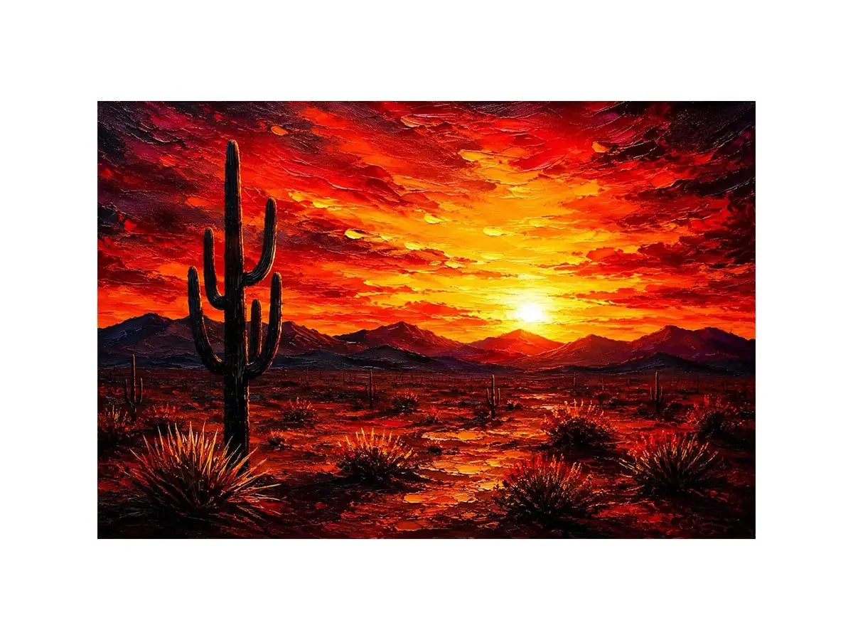 Desert sunset with cactus silhouette