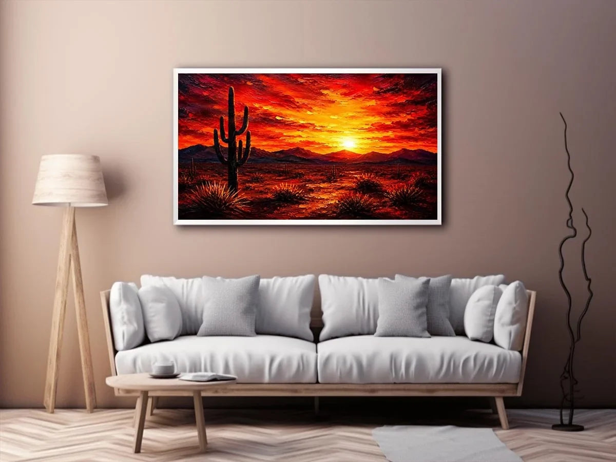 Desert sunset with cactus silhouette