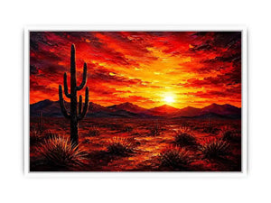 Desert sunset with cactus silhouette